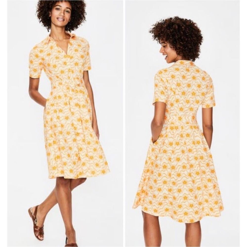 Boden Anastasia Yellow Star Shirt Dress Women’s 6R Fit & Flare - Picture 2 of 11